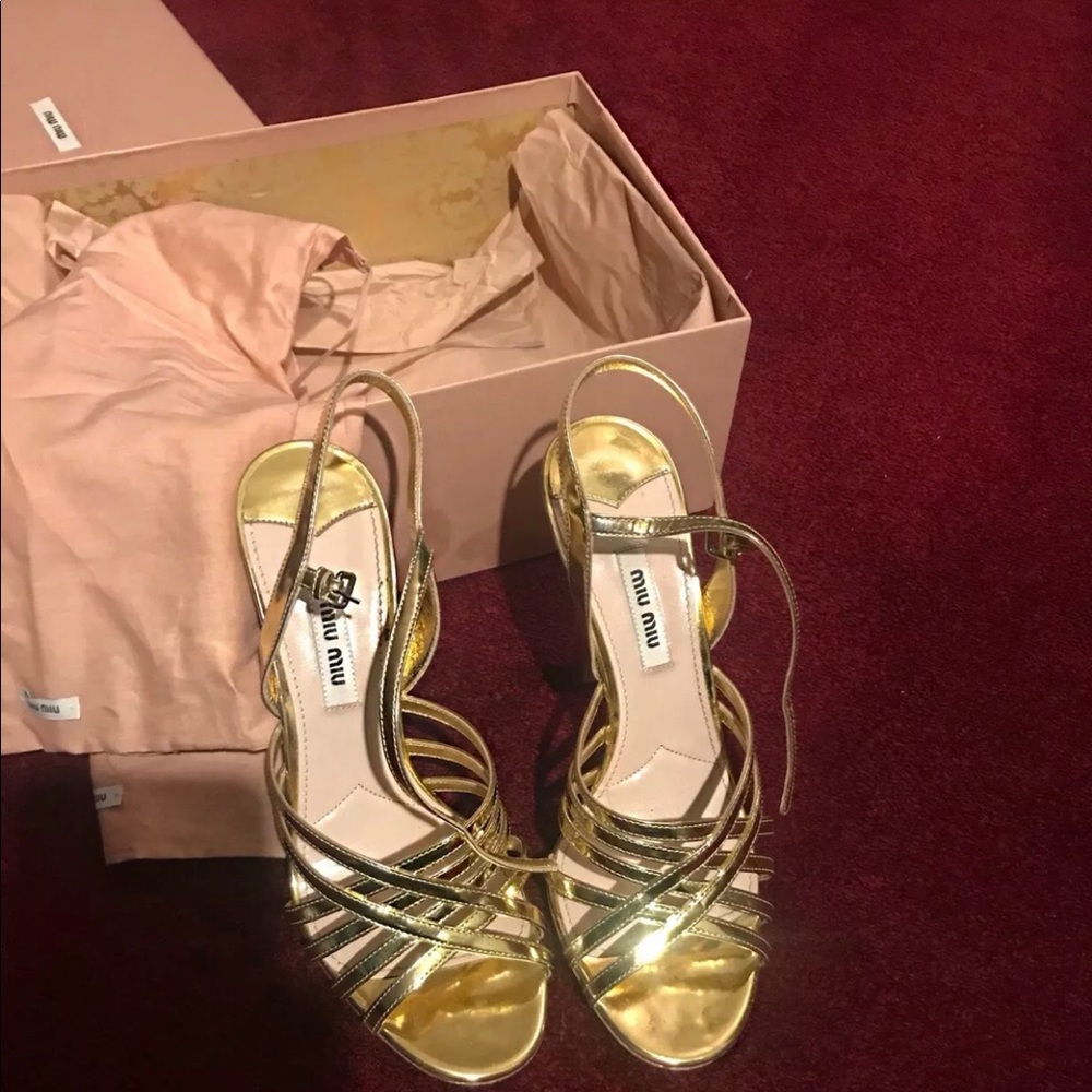 Miu Miu   leather metallic strappy sandals 38.5